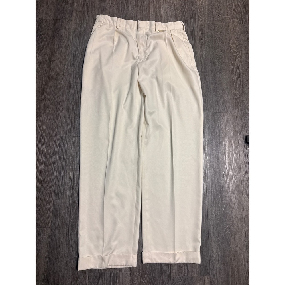Polo Ralph Lauren Mens Pleated Trousers Cream Off White Cuffed Pants 34x30